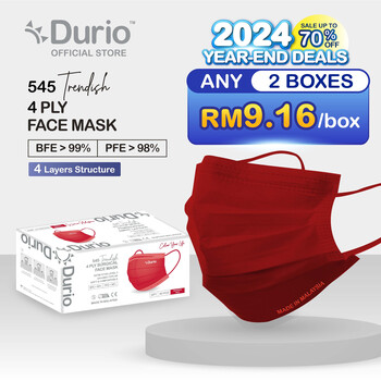 Durio 545 Trendish 4 Ply Surgical Face Mask - Maroon Red- (40pcs)